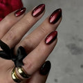 KQueenest Chrome Red Black Press On Nails Short Almond, Metallic Press on Nails With Glue, Mirror Glitter Fake Nails Short Stiletto, Reusable Soft Gel Glue on Nails for Women Birthday Party, 30 Pcs