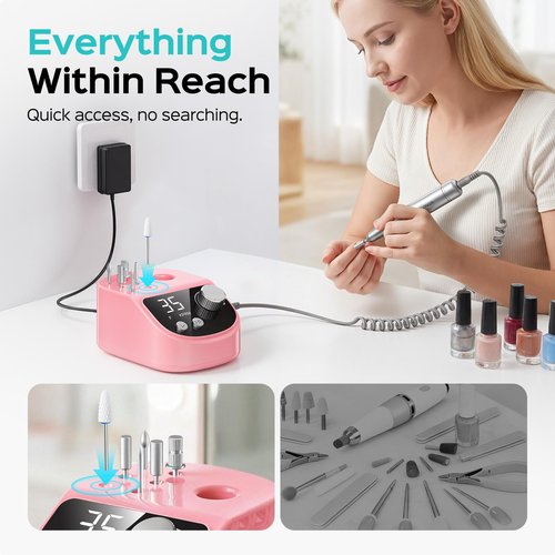 COSLUS Professional Electric Nail Drill: Upgraded Steady Power with LED Display for Acrylics, Gel, Natural Nails - Easy to Use for Women, Nail Art Practice, Desktop Nail File at Home DIY or Salon