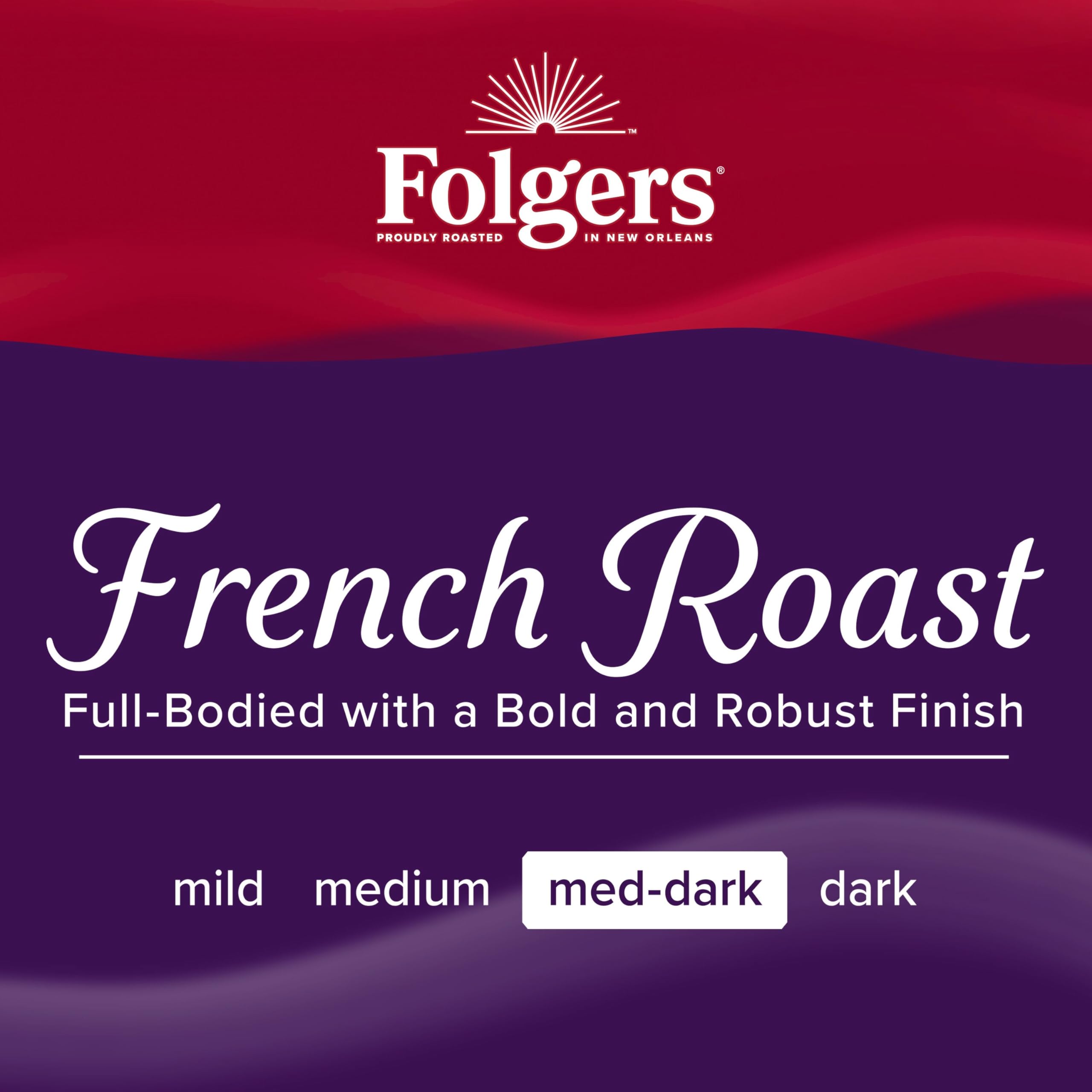 Folgers French Roast Ground Coffee, Medium-Dark Roast, 22.6 Oz. Canister
