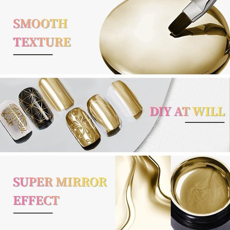 U-Shinein 8ml Metallic Golden 3D Metal Painting Gel Nail Polish, Mirror Finish, UV/LED Soak Off