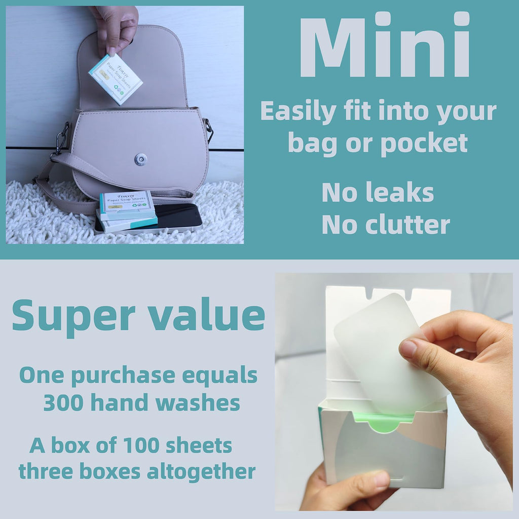 Tisnxiy Paper Soap Sheets for Hand Washing - (300 Sheets) Portable Dissolvable Mini Travel Soap for Camping, Hiking, Outdoor Adventures - Large Size Hand Soap Sheet（Rose）
