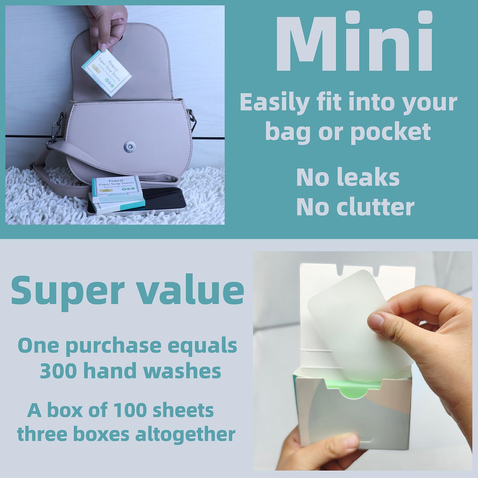Tisnxiy Paper Soap Sheets for Hand Washing - (300 Sheets) Portable Dissolvable Mini Travel Soap for Camping, Hiking, Outdoor Adventures - Large Size Hand Soap Sheet（Rose）