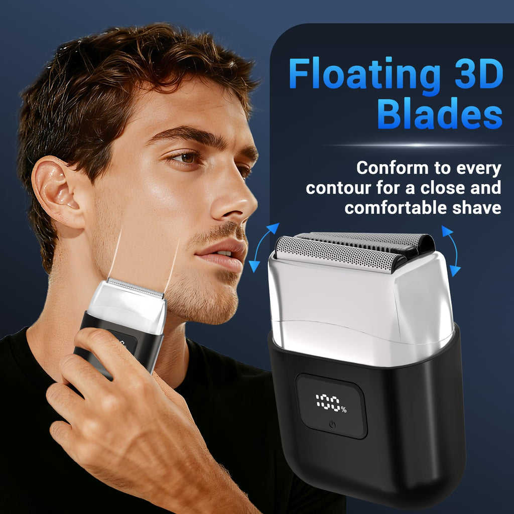 YOXSPD Electric Foil Shavers for Men: Mini Electric Razor with 3 Floating Blades, LED Display, Dual Speed - IPX7 Waterproof Wet/Dry Cordless Razor, USB Fast Charging, Travel Lock (Black)