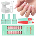 Modelones Gel Nail Kit, Top Coat, Nail Builder Gel and Nail Glue for Nail Tips, Press On Nails Kit with LED Light, 150 PCS Long Pink Square, 15 Sizes French Tip Press on Nails