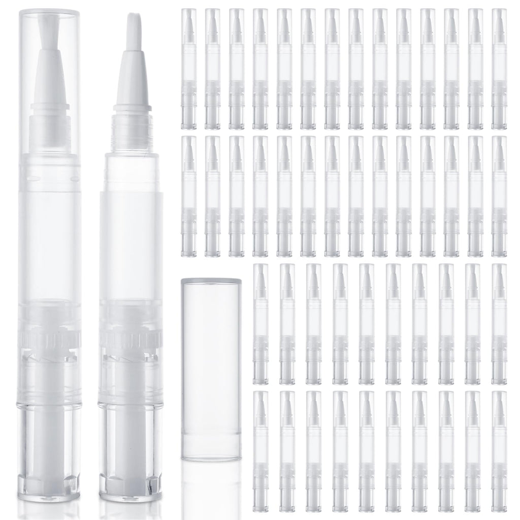 YOUNTHYE 50PCS 5ml Cuticle Oil Pen Empty Nail Oil Pen Refillable Cuticle Oil Pen Transparent Nail Oil Cuticle Pen Bulk Empty Nail Oil Pen with Brush Tip for Nail Polish, Lip Gloss, Eyelash