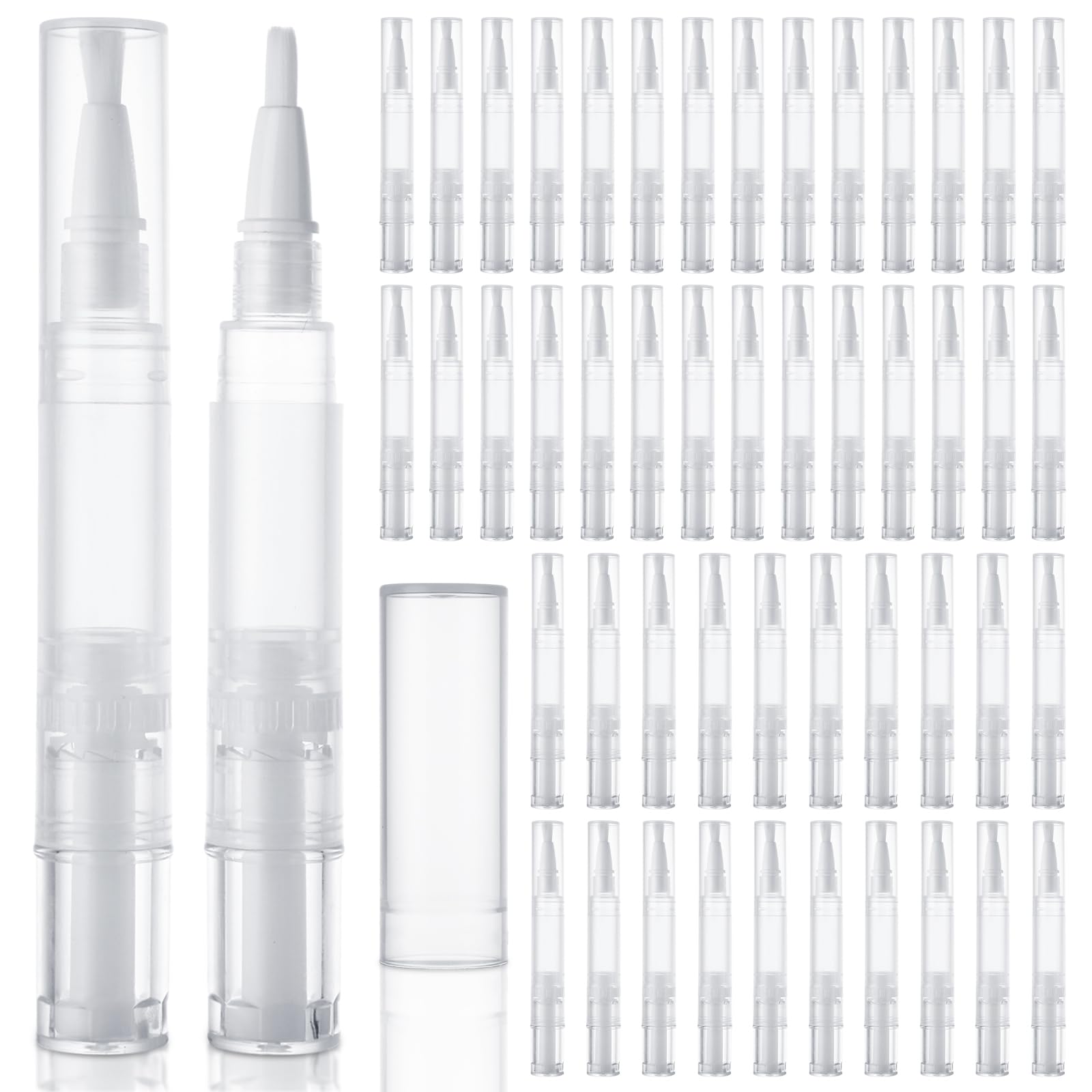 YOUNTHYE 50PCS 5ml Cuticle Oil Pen Empty Nail Oil Pen Refillable Cuticle Oil Pen Transparent Nail Oil Cuticle Pen Bulk Empty Nail Oil Pen with Brush Tip for Nail Polish, Lip Gloss, Eyelash