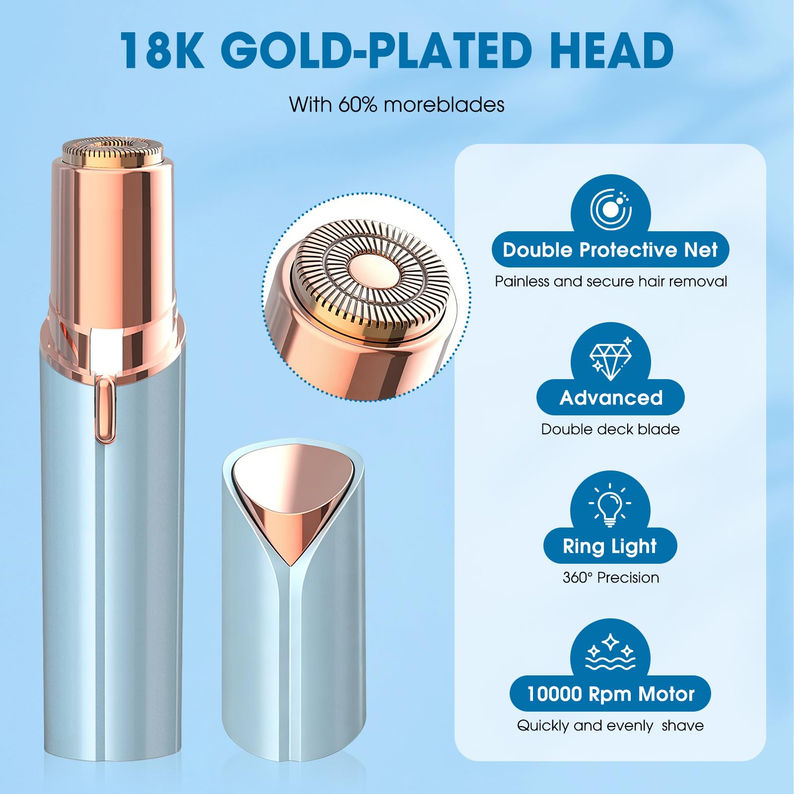 Facial Hair Removal for Women, Upper Lip & Chin, Electric Painless Hair Remover for Face, USB Rechargeable