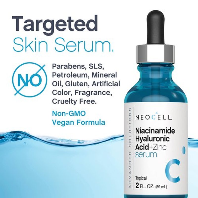 NeoCell Niacinamide Hyaluronic Acid Serum | 2 fl oz | Plus Zinc | Moisturizing Formula | for Face and Neck | Advanced Skincare