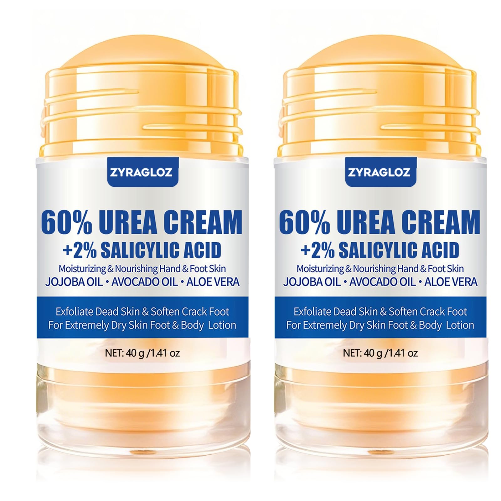 Urea Cream Stick 60% plus 2% Salicylic Acid, 2PCS Maximum Strength Urea Cream for Feet, Foot Lotion Stick for Cracked Heels, Dry Hands & Rough Knees, Callus Remover & Skin Softener, Soften Dead Skin