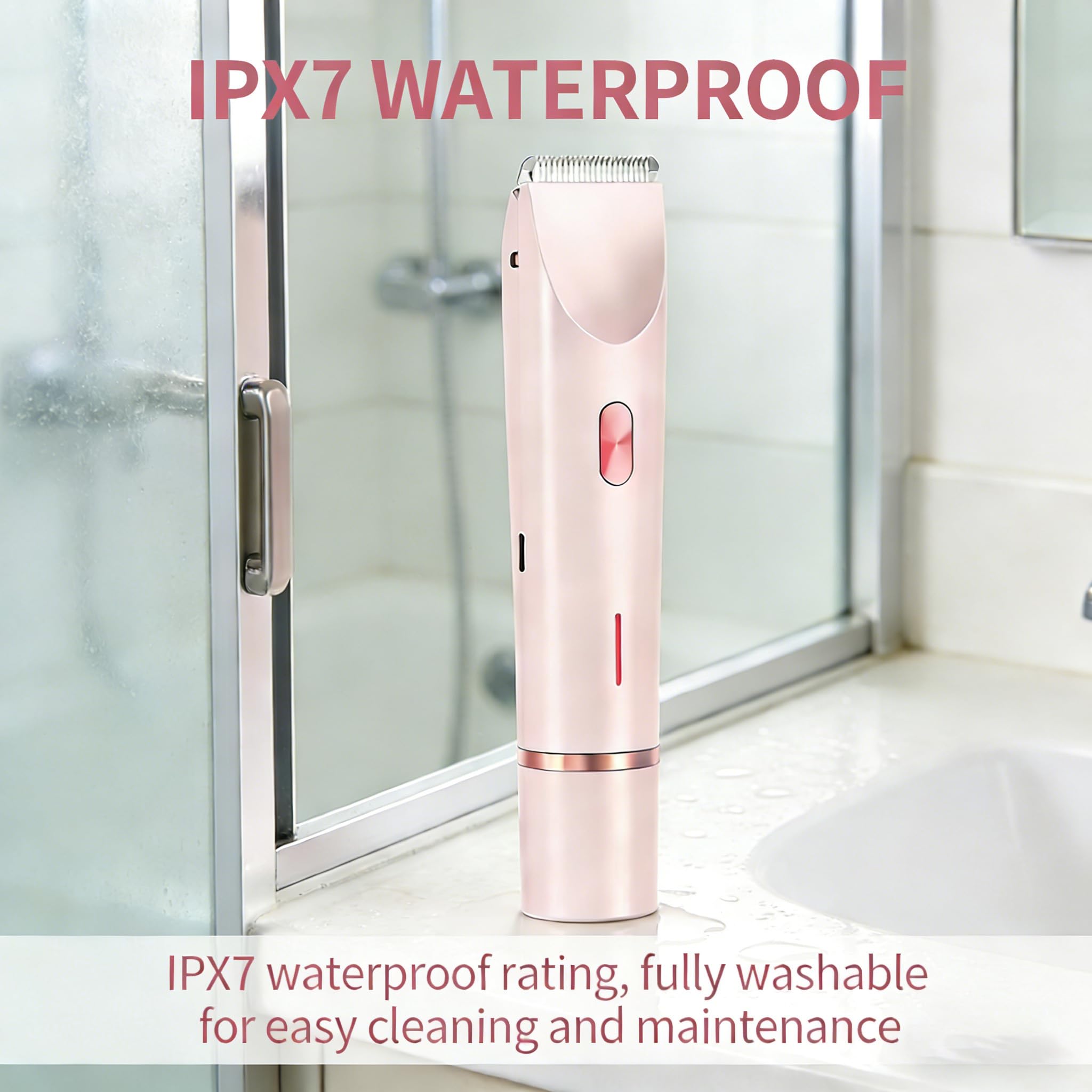 Bikini Trimmer for Women, 2 in 1 Electric Razors, Wet Dry Use, IPX7 Waterproof Rechargeable Bikini Shaver with Ceramic Cutting Head, 120 Min Cordless Runtime, Pink