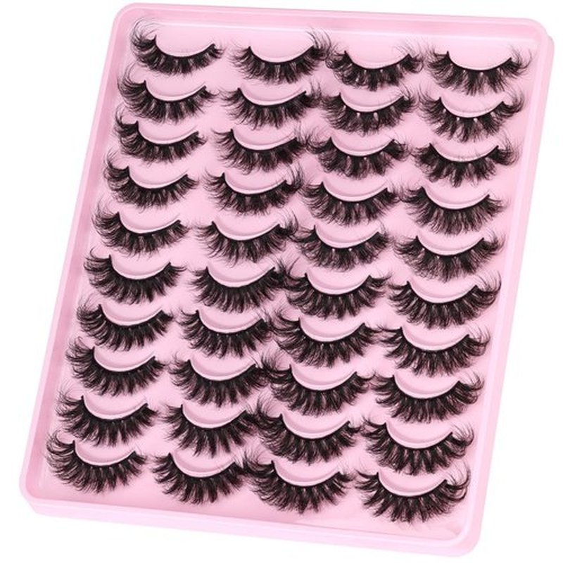 Mink Lashes Fluffy Faux Mink Eyelashes Wispy 20mm Long D-Curl Lashes Russian Cat Eye Strip Lashes Extensions Eyelashes Pack 20 Pairs