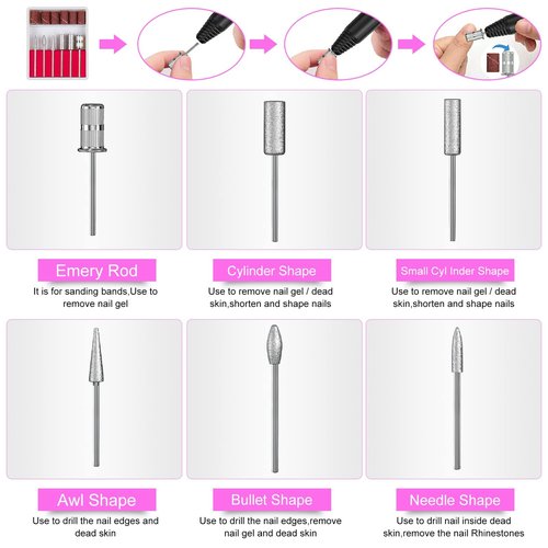 Portable Electric Nail Drill,Professional Nail Drill for Acrylic Nails,Nail File Manicure Pedicure Kit for Gel Nail,Nail Art Polisher with 50 Pcs Sanding Bands,Low Heat Low Noise Low Vibration