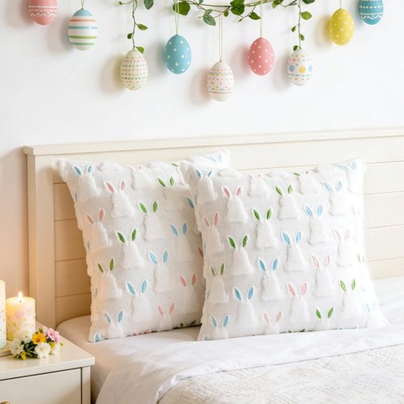 ALFEVA Bunny Pillow Covers | Set of 2 Cute Plush 18" x 18" Easter Decor for Sofa & Living Room
