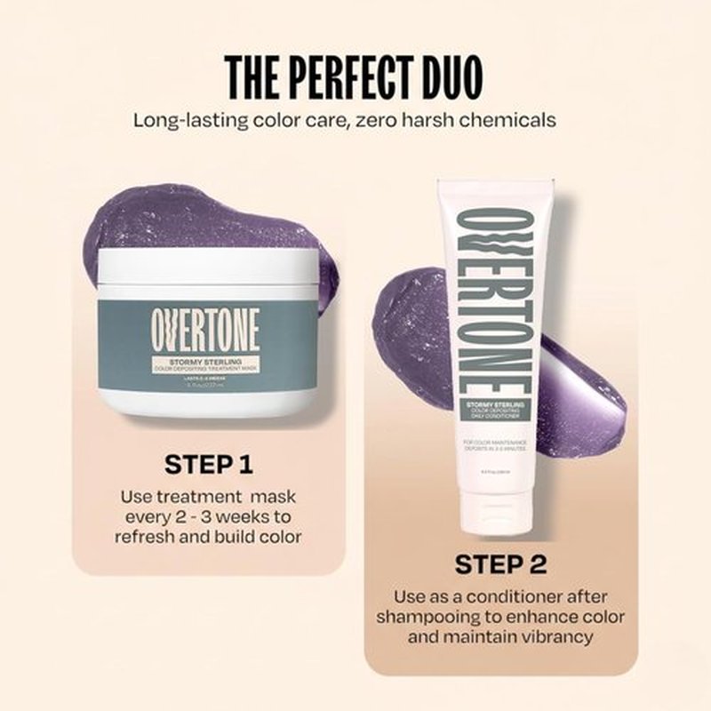 Overtone | Semi-Permanent Hair Color Conditioner - Stormy Sterling, 8 oz | Nourishing & Damage-Free Color Depositing Mask with Shea Butter & Coconut Oil