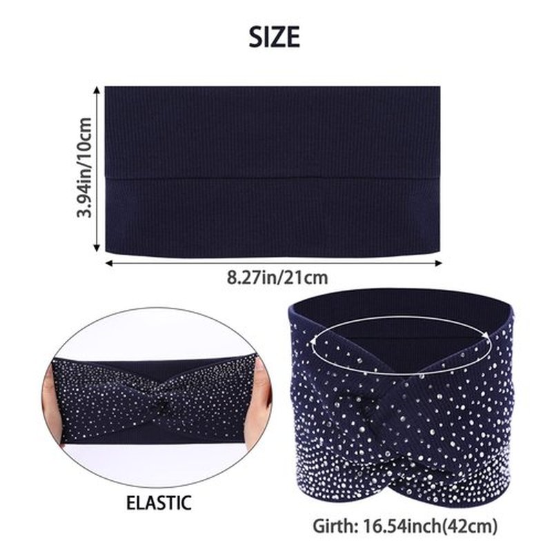 Rhinestone Boho Headbands, 3 Pack Crystal Stretch Turban Headbands with African Cotton Fabric - Fashion Hair Scarfs