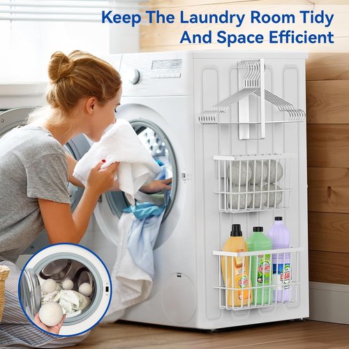 Skiennix Magnetic Dryer Ball Holder - Laundry Room Organization & Storage Solution | White Lint Bin