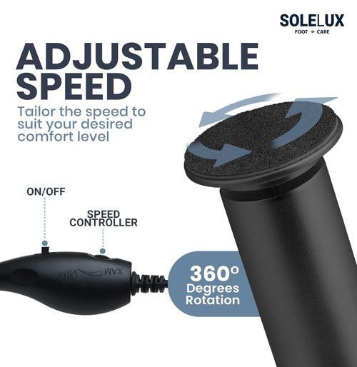 SoleLux Upgraded 2025 Electric Foot File – Callus Remover for Women & Men with Adjustable Speed, 60 Sanding Pads & Dead Skin Exfoliation – at-Home Pedicure Tool for Dry, Cracked Feet(Black)