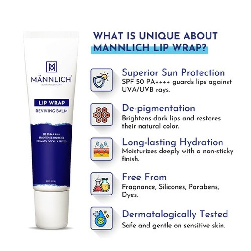Mannlich Lip Balm For Men Lip Care With Spf 50 Pa++++ Protection - Lip Lightening For Dry & Chapped Lips - Moisturizes, Long-Lasting Hydration With 2% Kojic Acid,10 g (Pack of 1) Off White