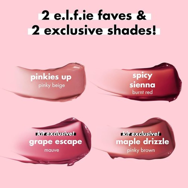 e.l.f. Glossy Lip Stain Kit - Long-Lasting Sheer Color & Gloss Finish | Vegan, Cruelty-Free, 4 Shades