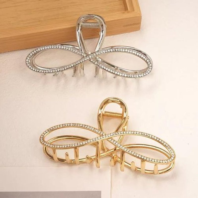 2-Pack Rhinestones Hair Claw Clip for Women, Large Rhinestone and Silver Hair Claw Clips for Wedding Grils Gold Fancy Bow Shaped Claw Clip