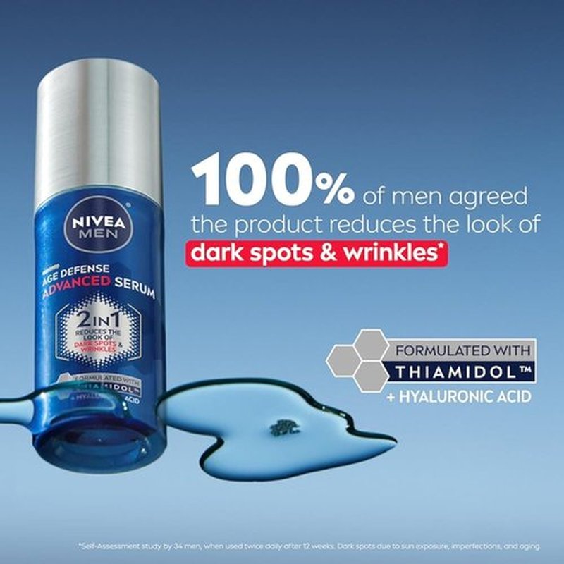 NIVEA MEN Age Defense Face Serum - Reduces Dark Spots & Fine Lines with Thiamidol & Hyaluronic Acid | 1 Fl Oz