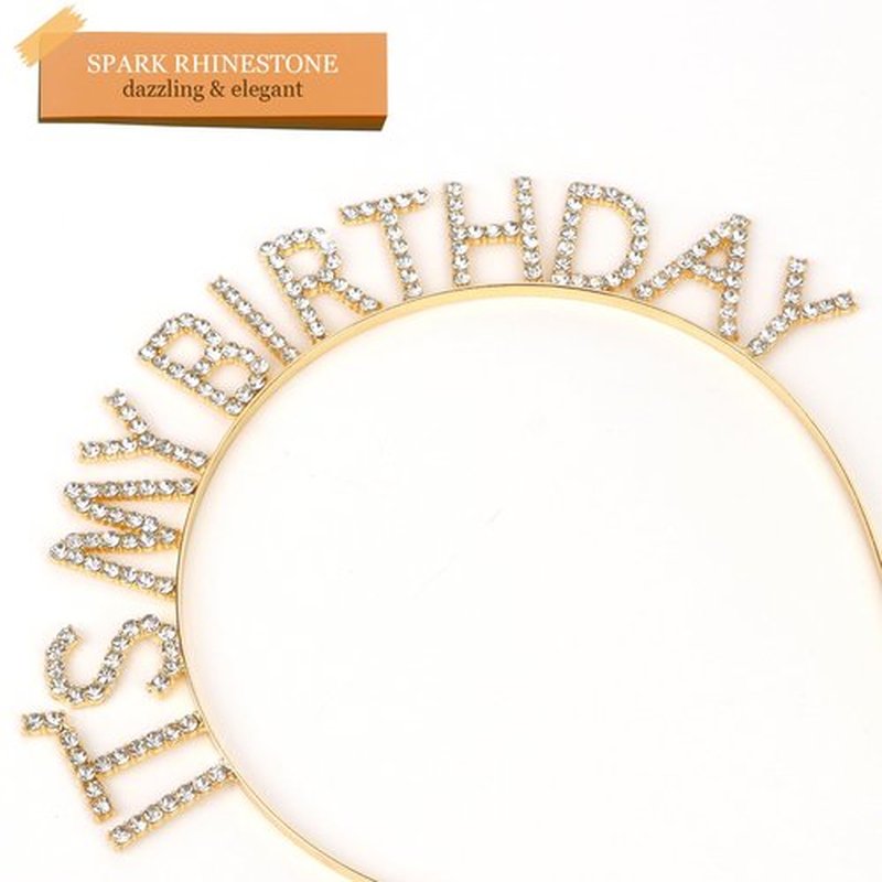 ACO-UINT Gold Crown for Girls, Cute It's My Birthday Headband Tiara for Women, Happy Birthday Decorations Gifts