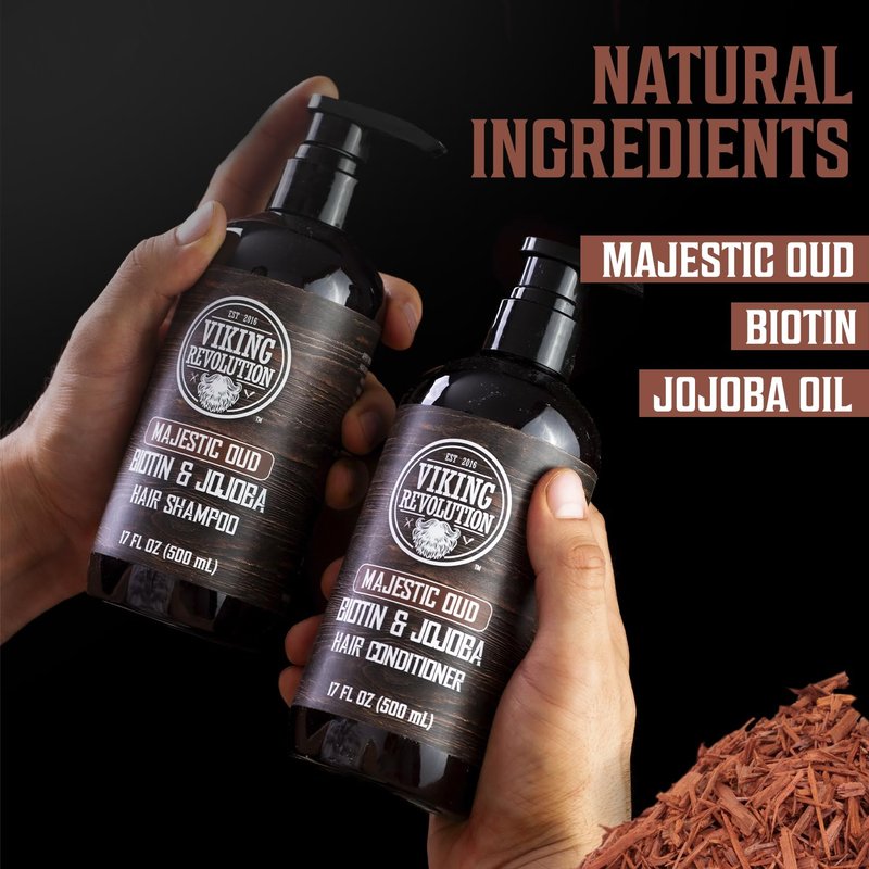 Viking Revolution Majestic Oud Men's Shampoo & Conditioner Set - Biotin & Jojoba Oil for Thinning Hair (17 Oz)