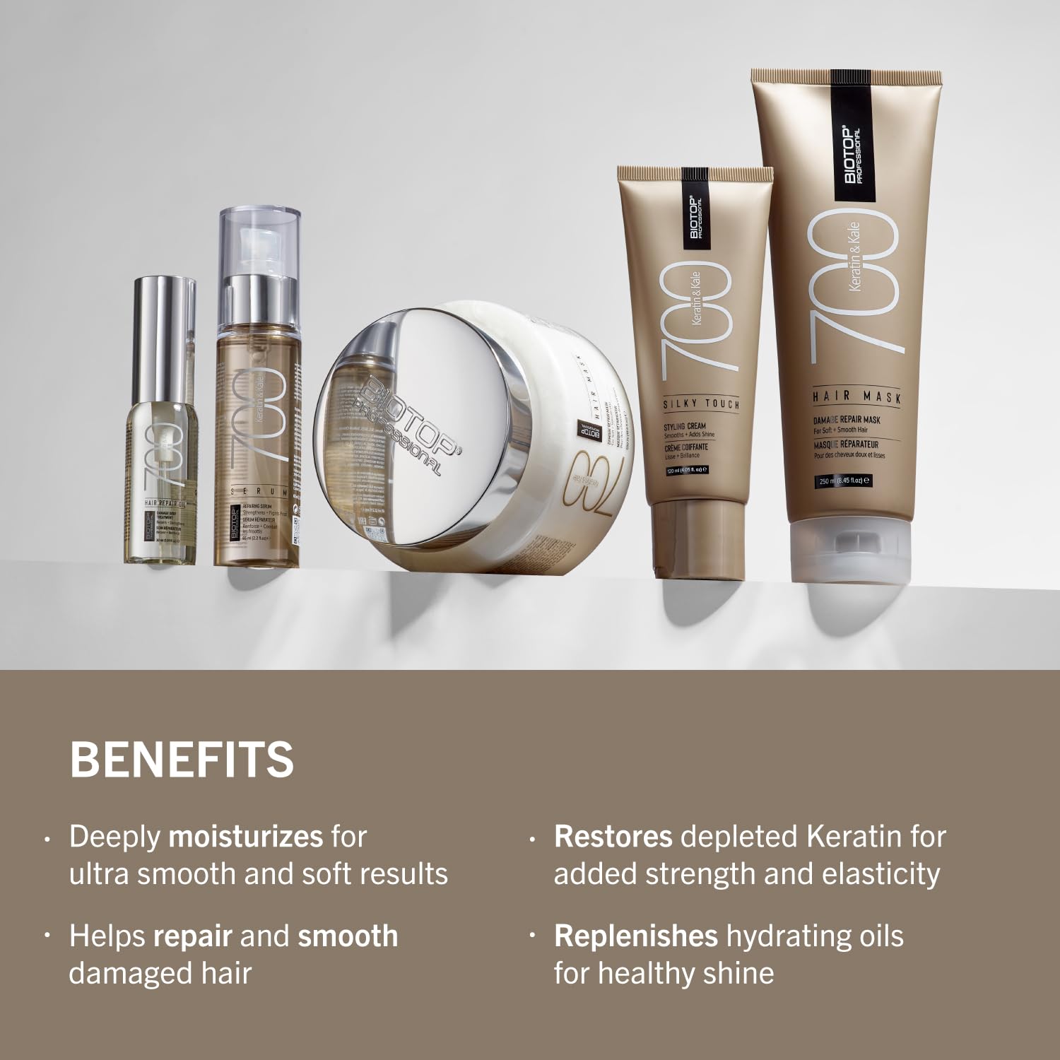 Biotop Professional 700 Keratin and Kale Silky Touch - Hair Styling Cream for Extra Shine & Polish - Flyaway Tamer - Frizz Control For All Hair Types - 4.05 Fl Oz