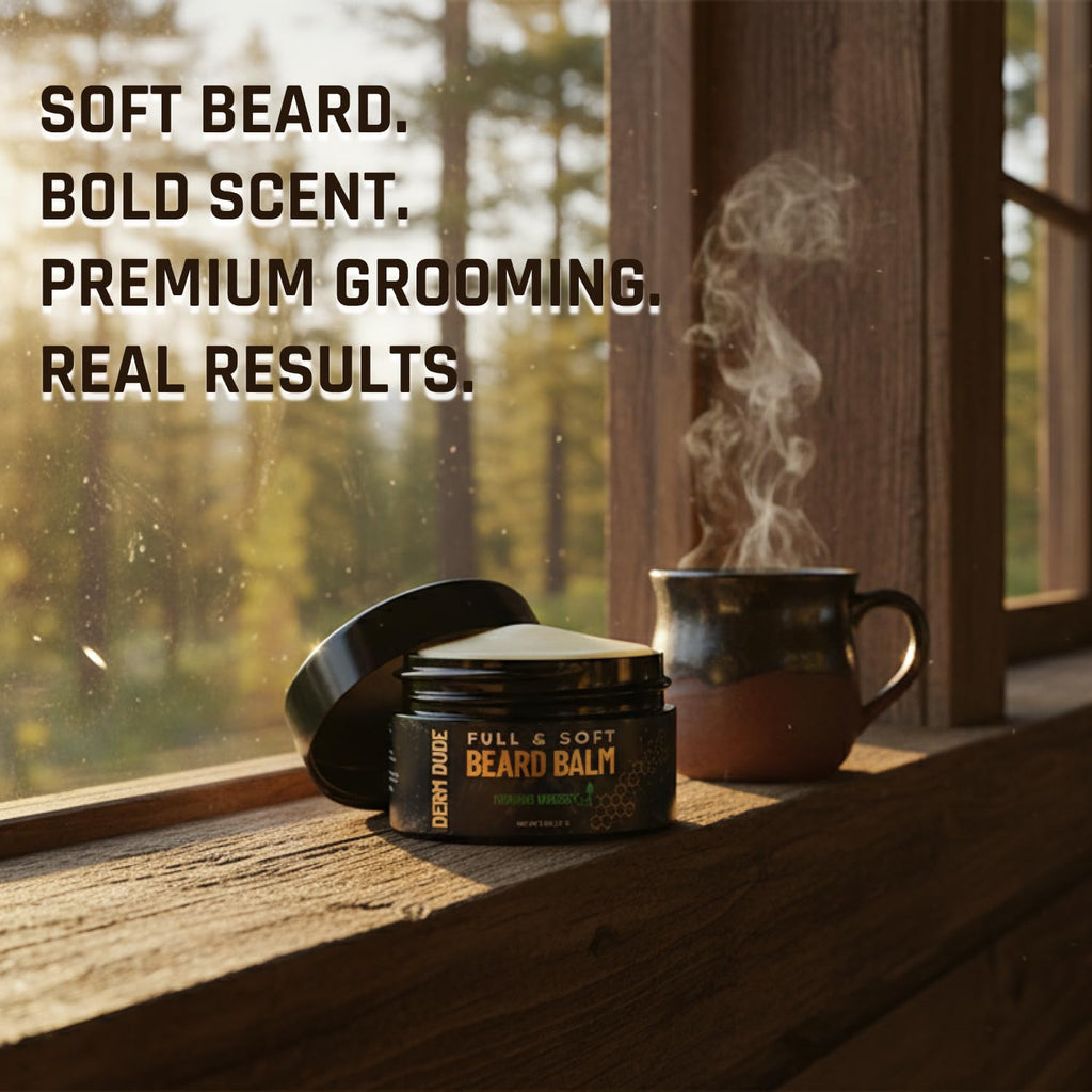 Derm Dude Full and Soft Beard Balm, Styles and Strengthens Beard, Promotes Fuller Beard, Moisturizes and Soothes Beard, and Free Beard Comb, Morning Woodsy Scent, 2 Fl Oz, 2 Pack