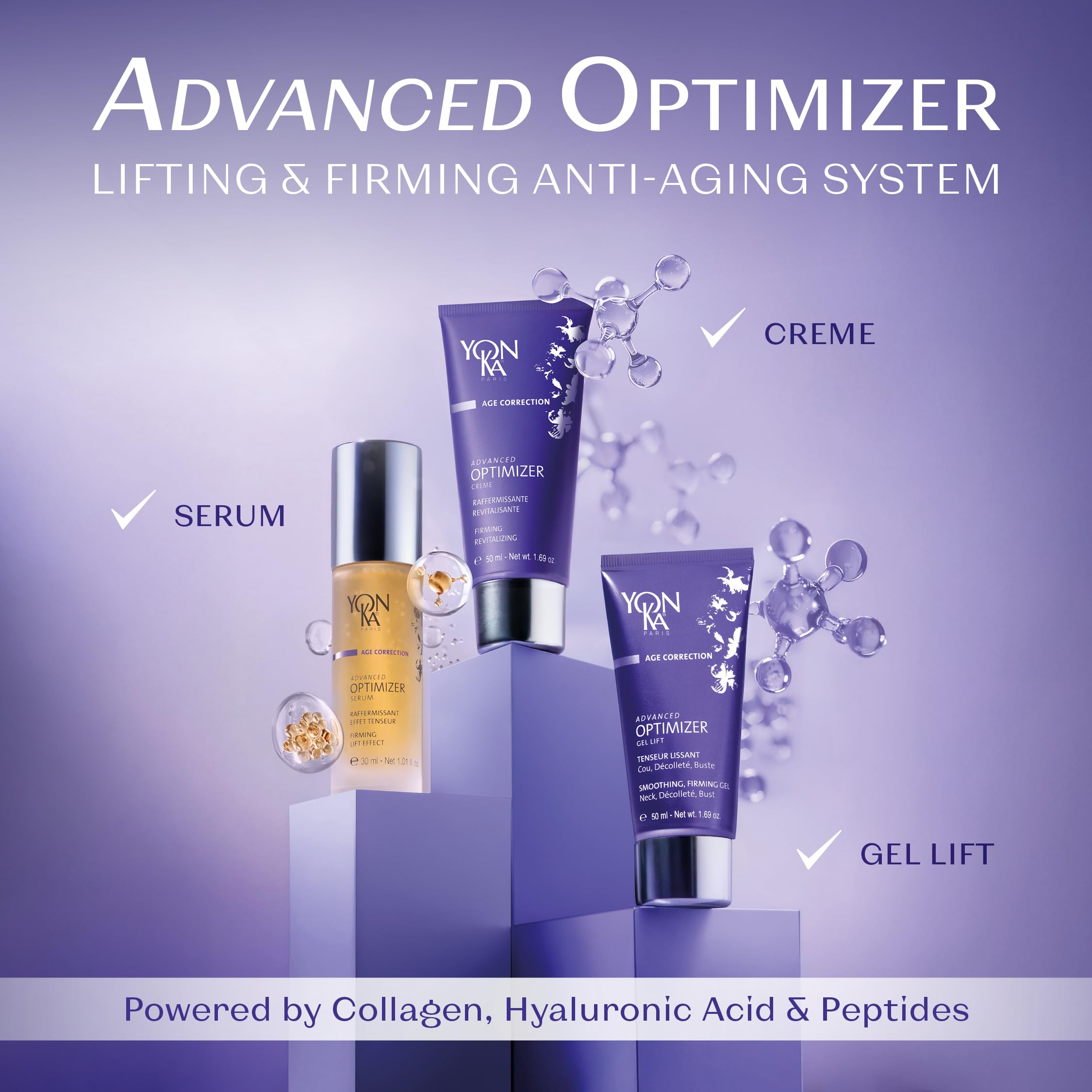 Yon-Ka Advanced Optimizer Serum & Cream | Intensive Anti-Aging Treatment for All Skin Types | Firm and Tighten with Collagen and Hyaluronic Acid | Paraben-Free | 1.35 oz / 1.01 fl oz