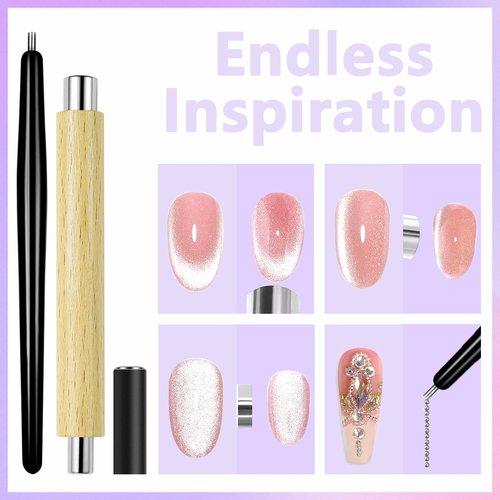 Laza 12 Pcs Nail Magnet Set, Super Strong Cylinder Magnet, Heart Magnet for Nails Double-head Magnet Wands for Magnetic Nails, 9D Galaxy Cat Eye Nail Art, Magnetic Nail Polish