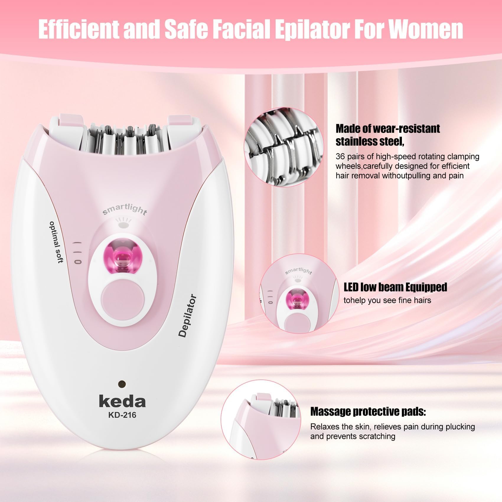 Epilator,2026 Upgraded Epilator for Women Rechargeable Cordless Hair Removal Device with LED Light & Dual Speeds, for Facial, Bikini, Arm, Leg, and Armpit