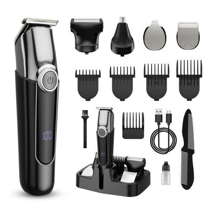 SilkGlow Beard Trimmer for Men, 5 in 1 Electric Razor for Men, Cordless Hair Clippers, Waterproof Grooming Kit for Shaving Face, Mustache, Body, Ear, Nose Hair Trimmer, Gift for Men, Black