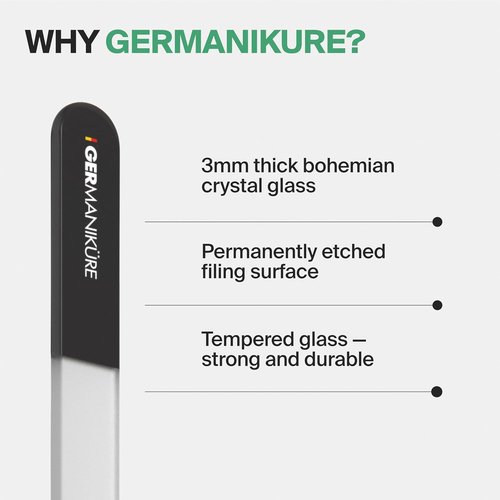 GERMANIKURE Glass Nail File - Professional Crystal Nail File in Suede Sleeve for Natural Nails | Ideal Manicure & Pedicure Tool
