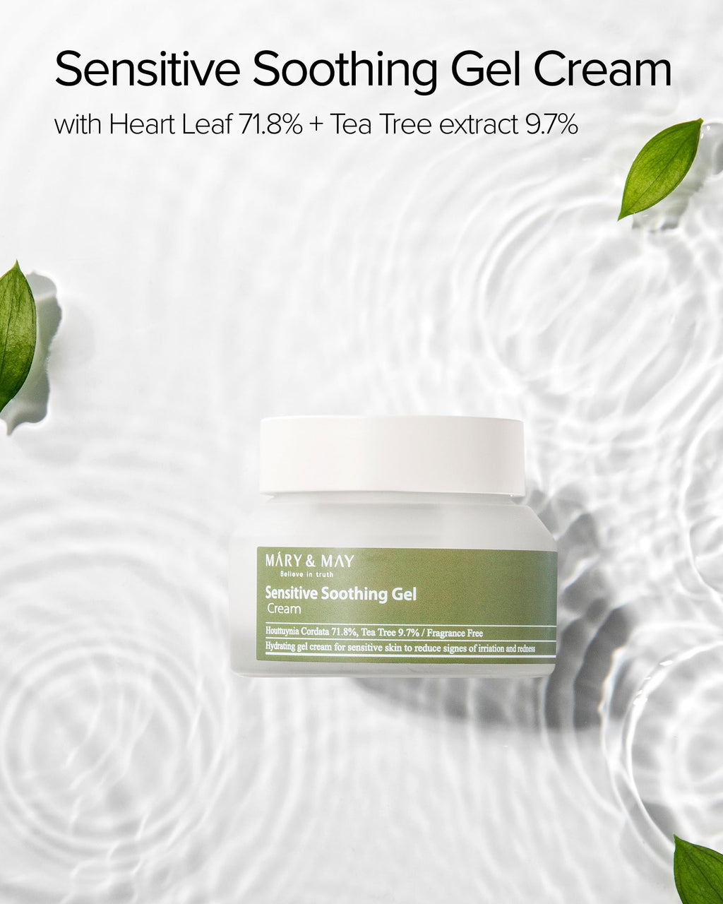 Mary&May Sensitive Soothing Gel Cream - Instant Cooling and Redness Relief, Pore-Tightening Face Cream with Tea Tree and Houttuynia Cordata Extracts - No Sticky, Refreshing Finish, 2.46oz.