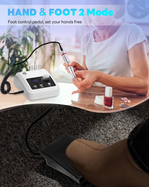 CozyZen Electric Nail Drill Professional: 45000 RPM Nail File Kit Machine with LCD Display, Hand & Foot Control Low Noise for Acrylic, Gel Nails, Manicure & Pedicure - Salon & Home Use