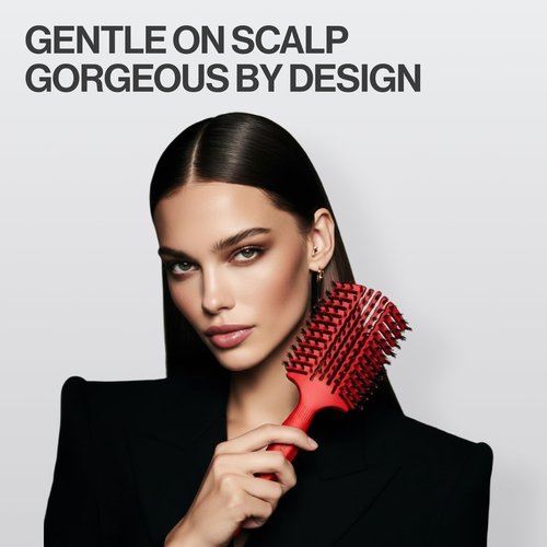 COCCO Aura Vent Boar Brush | Vented Dual-Curved Design for Faster Drying, Effortless Detangling & Shine, Boar + Nylon Bristles, Ergonomic Comfort Handle for Wet & Dry Hair Styling - Red