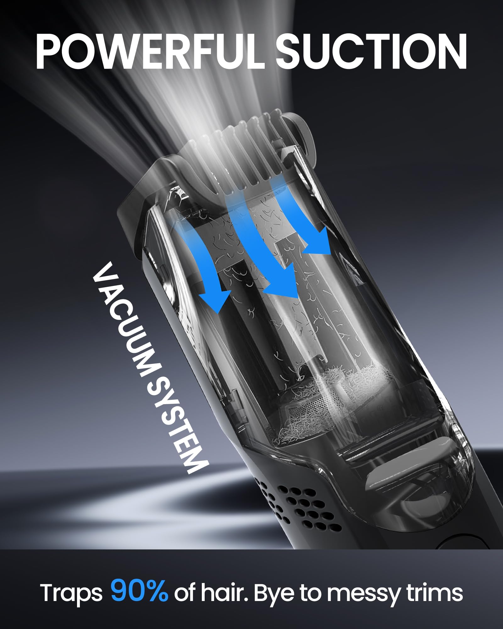 FERRISA Vacuum Beard Trimmer for Men, Rechargeable Mustache Trimmer for Men with Adjustable Length Comb, Cordless Electric Mens Beard Trimmer with Built-in Vacuum for Mustache, Sideburns (Black)