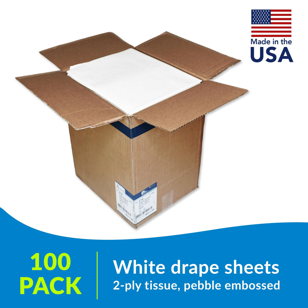 Avalon Single-Use Medical Patient Drape Sheets, White, 40” x 48” (Pack of 100) ― 2-Ply Tissue ― Pebble Embossed ― Latex-Free Medical Supplies ― Tattoo Supplies (214)