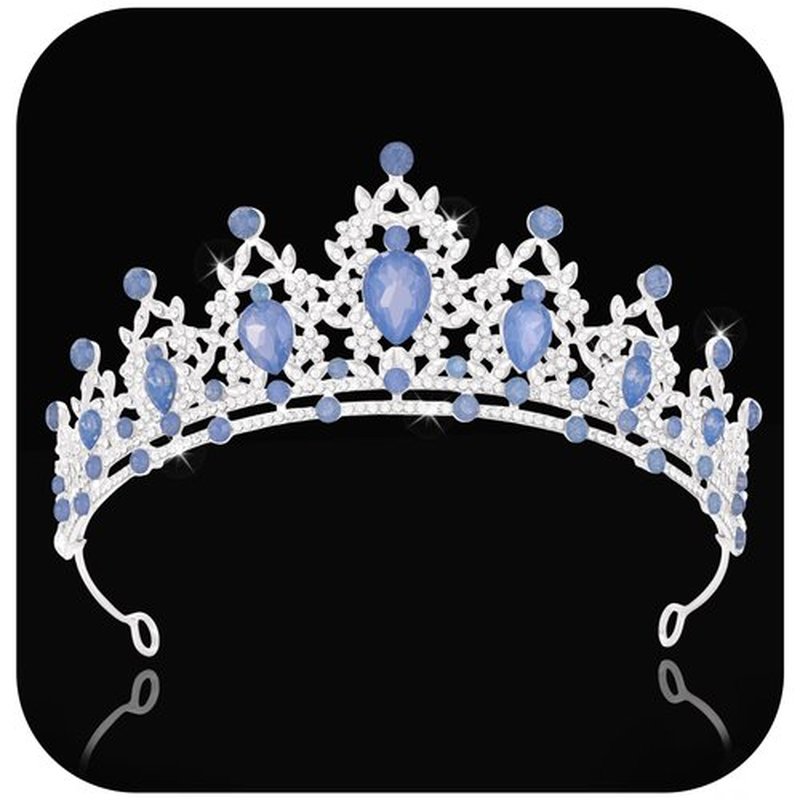 FORSEVEN Crystal Wedding Crown Rhinestone Headband Princess Party Tiaras Bridal Wedding Accessories Christmas Decorations Headband (Silver Blue White)