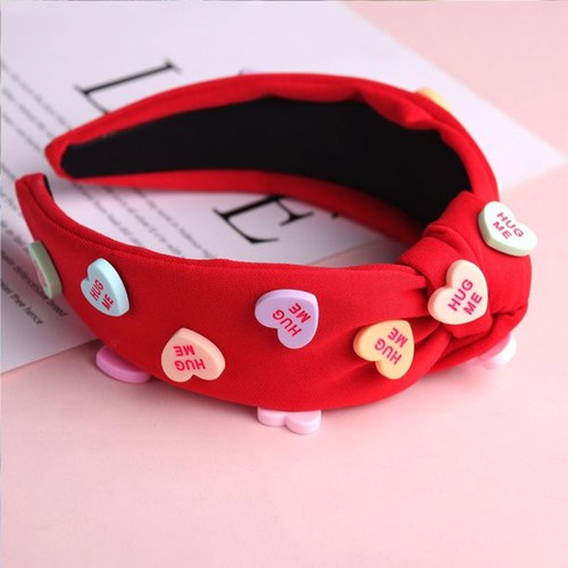 HIFANMM Valentines Day Headbands Red Knotted Heart Hair Bands for Women Girls, Hearts Candy Charm Hair Accessories, Non Slip Wide Top Knot Fashion Hair Decoration Party Supplies Hair Hoop 1 Pcs