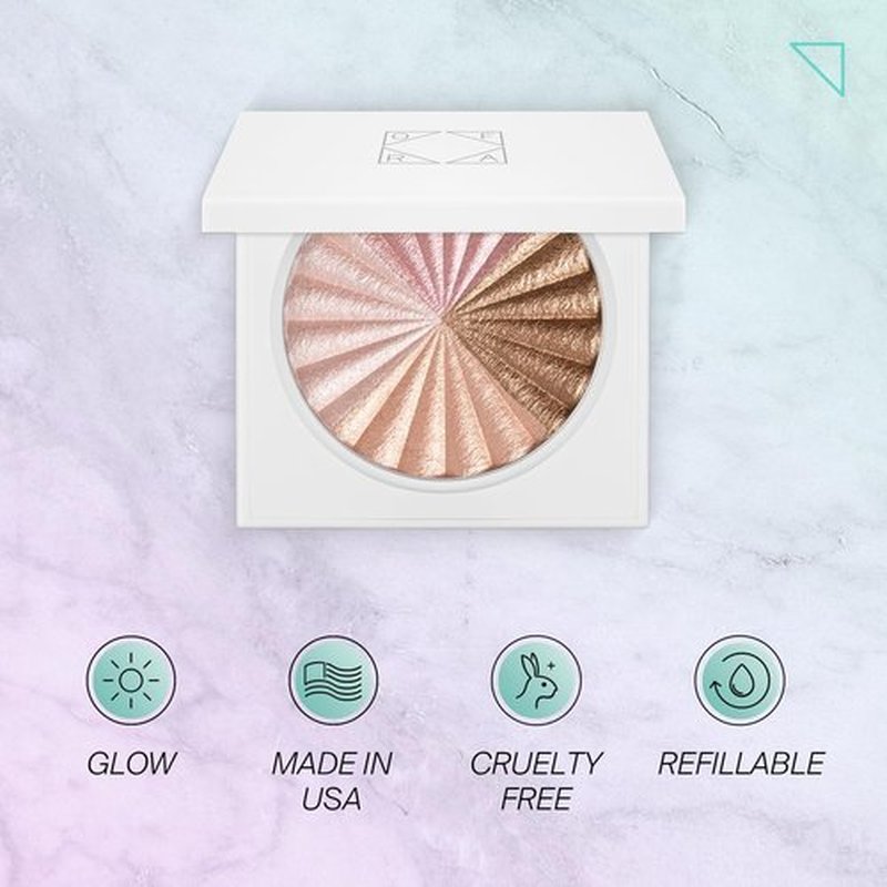 Pressed Powder Highlighter - Face Makeup | X’s & Glow’s - 4 Shades in 1 Pan | Pearl Shimmer Liquid-To-Baked Powder Highlighter | Refillable Pan | Cruelty-Free Beauty Essential | 7g
