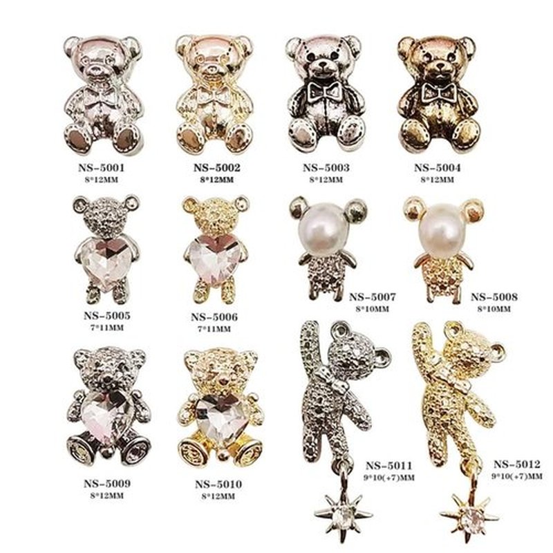Bear Nail Art Decorations, Alloy Bear Nail Glitter Design, 24pcs Gold and Silver Metal Cute Bear Nail Rivet Rhinestone for Women Girls Manicure Charms Decoration, DIY Jewelry Making Craft Supplies