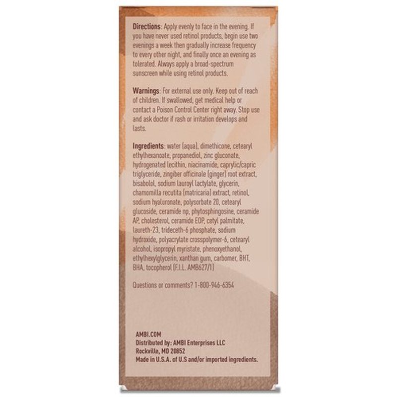 Ambi Even & Clear Fade Serum, Hyperpigmentation Treatment, Hydroquinone-free, Dark Spot Corrector, Results In As Little As 4 Weeks, Retinol, Hyaluronic Acid, Niacinamide, Ceramides, 1 Fl Oz
