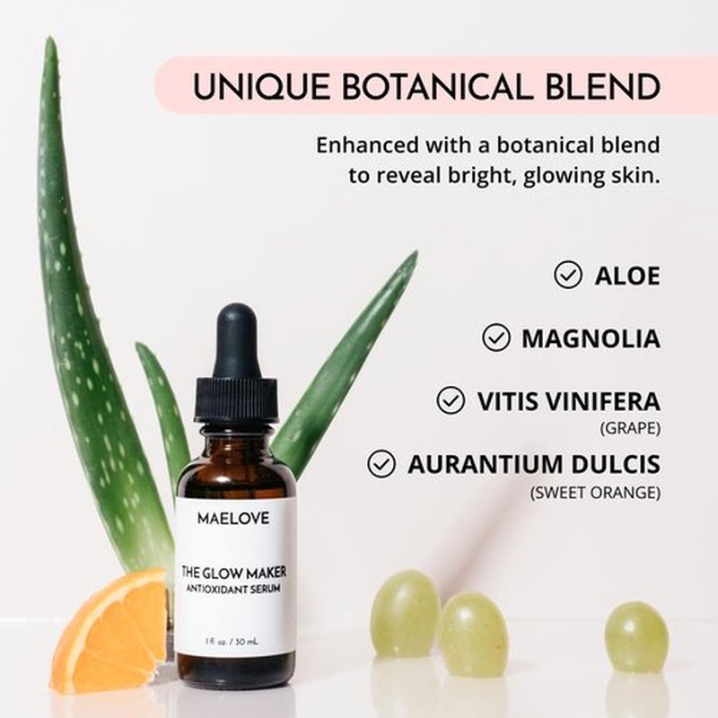 MAELOVE Glow Maker Vitamin C Serum with Vitamin E, Ferulic Acid & Hyaluronic Acid, Award-Winning Brightening and Hydrating Facial Serum, Unscented, 1.0 fl oz