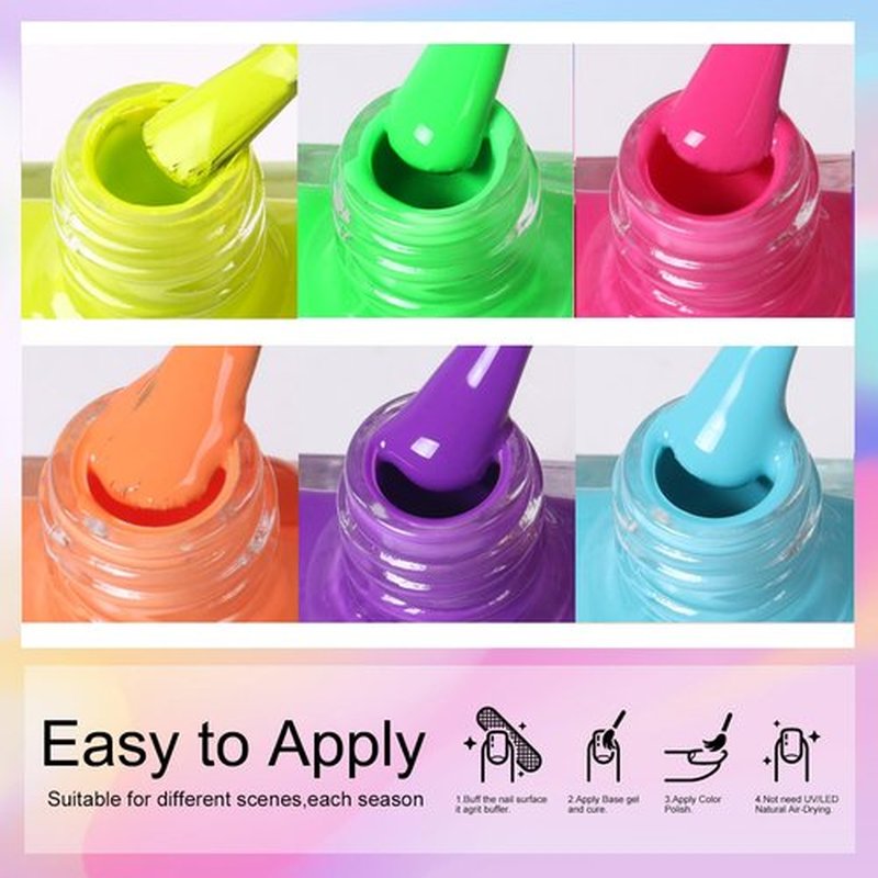 DouborQ 6 Colors Neon Bright Colors Nail Polish Set Finger Nail Polish Bulk Manicure Nail Art Home Salon Long-lasting Sequins Nail Art Varnish for Halloween (25-30)