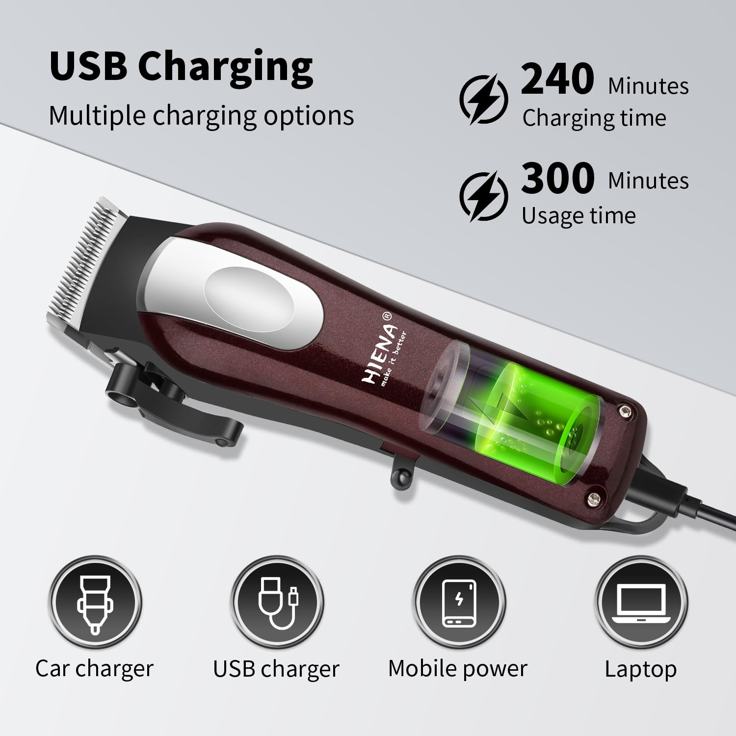 HIENA PRO Professional Hair Clipper for Men, Cordless Hair Clippers for Hair Cutting, Rechargeable Barber Clipper & Trimmer with LCD Display, USB Charging, Gift for Men (Brown)