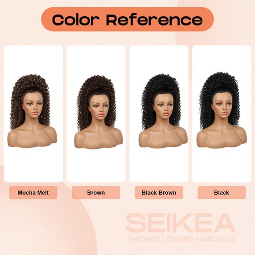 SEIKEA Cheer Ponytail Hair Piece, 100% Super Protein Fiber Curly Cheerleader Hairpiece Lightweight Fluffy Natural Soft 18" Ponytail Extension for Cheerleader Competition, Dance Black