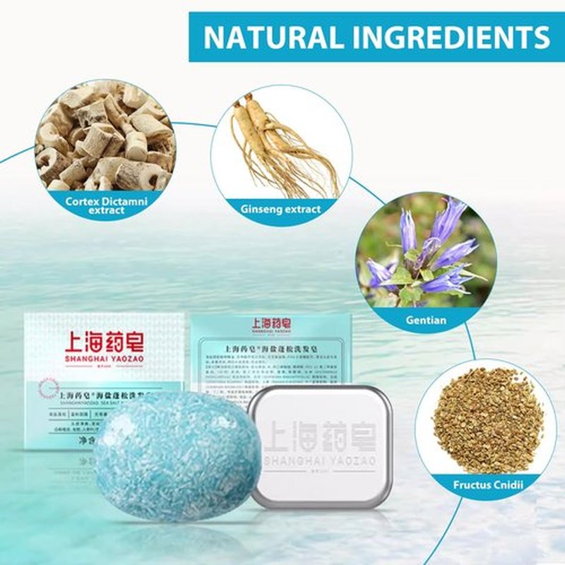 Bee & Flower Shampoo Bar Sea Salt Shampoo Bar Cool & Refreshing All Natural Travel Shampoos Bars for All Hair Types - 2.1 oz (Comes with Mesh Bag and Tin Box)