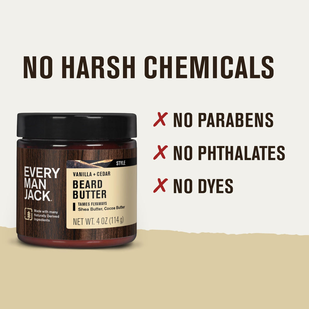 Every Man Jack Beard & Scruff Softening Butter- Vanilla & Cedar Fragrance - Hydrates & Styles Dry, Unruly Beards While Relieving Itch - Made with Shea Butter & Coconut Oil - 4 oz (2 Pack)